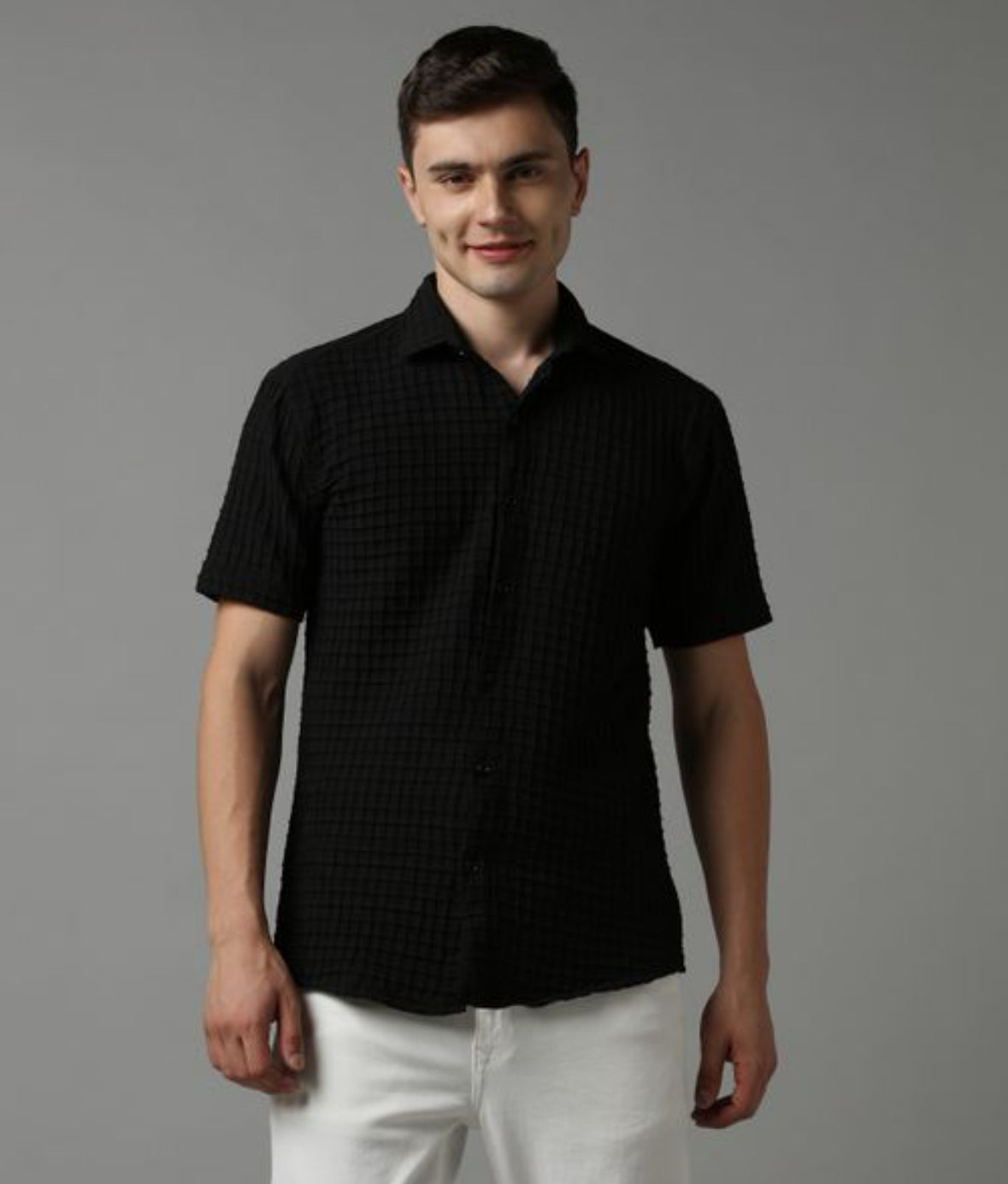 Weave Causual half sleeves black shirt