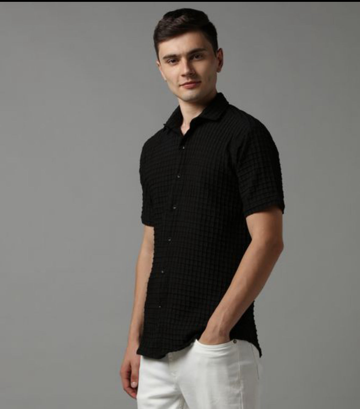 Weave Causual half sleeves black shirt