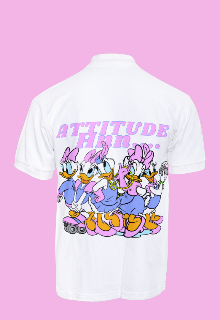 Causual white tee with"ATTITUDE HNN..." print for girls