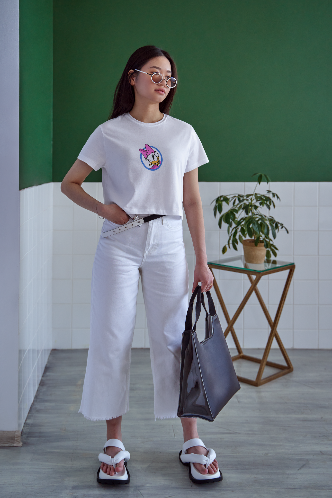 Causual white tee with"ATTITUDE HNN..." print for girls