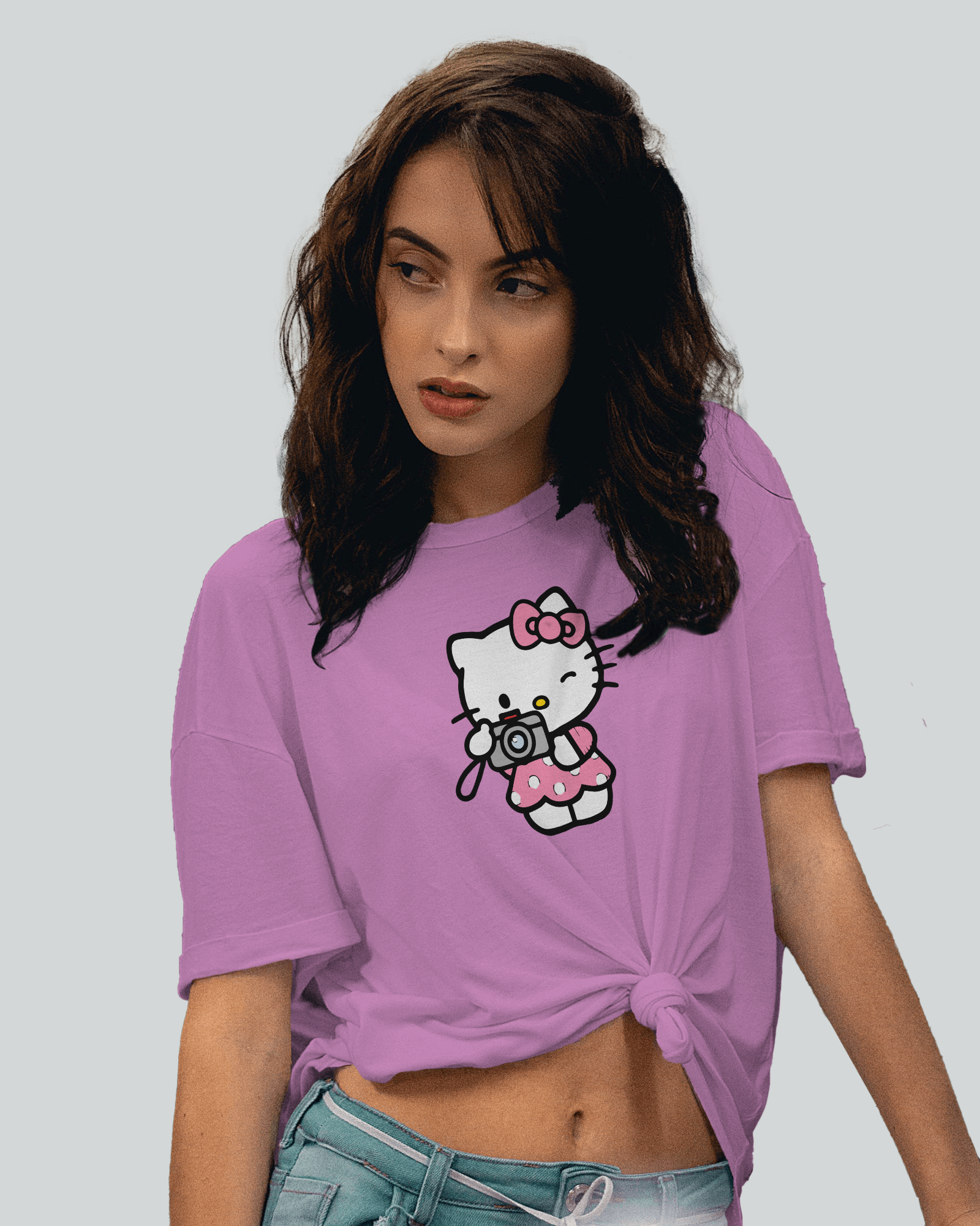 Cute kitty print oversized tee